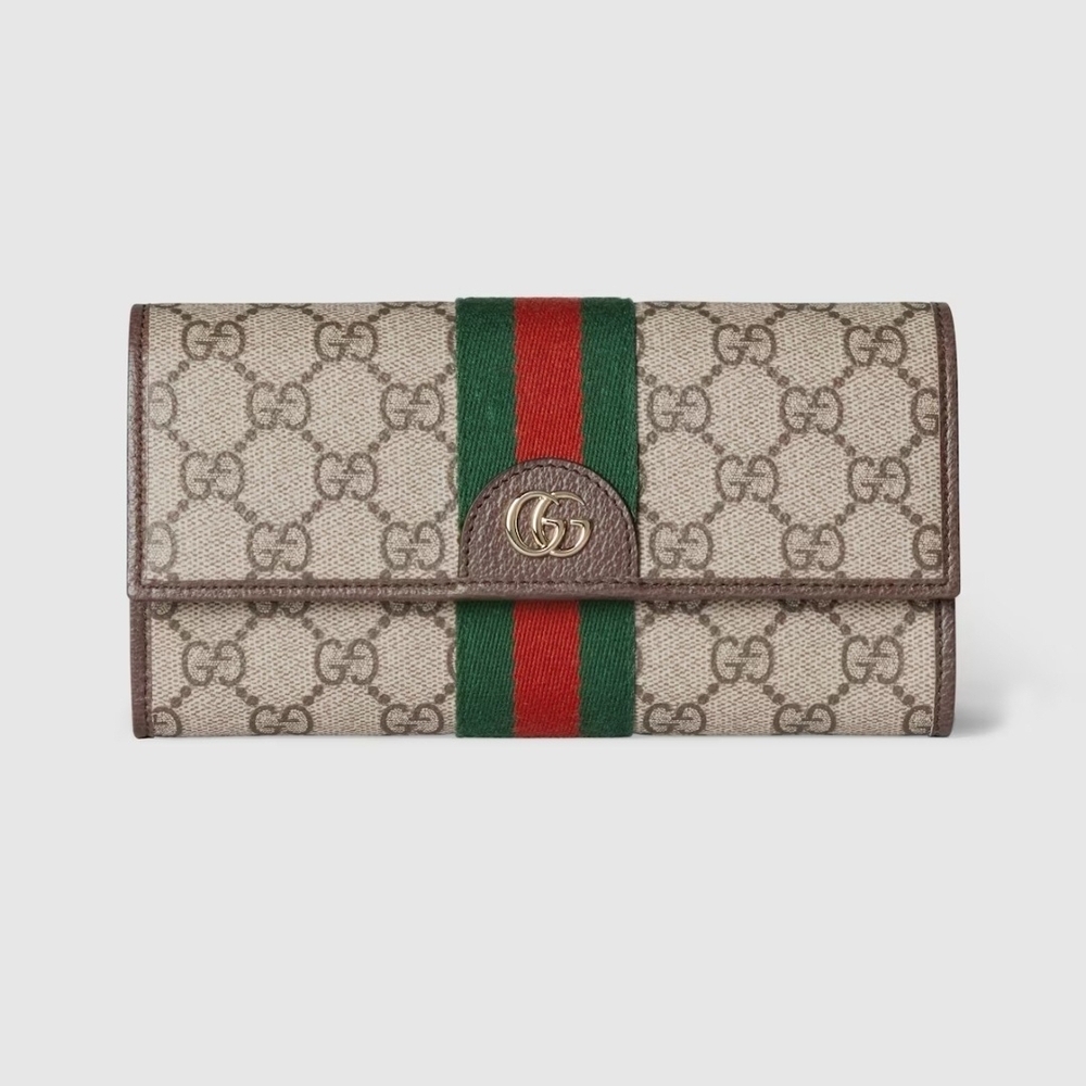 Gucci GG Canvas Wallet with Green and Red Accent